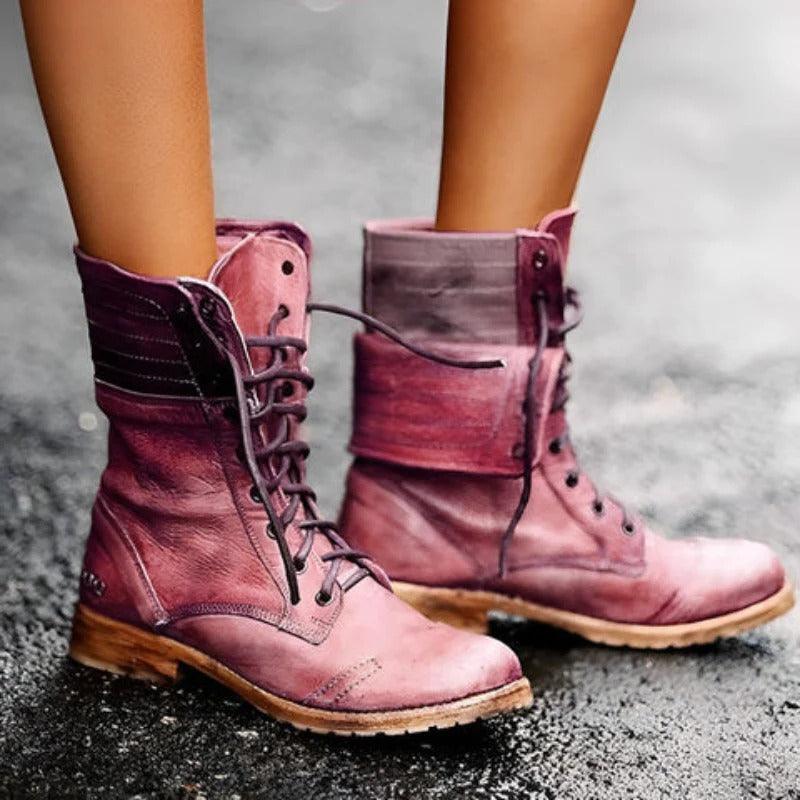 Black Ankle Boots for Women with Arch Support - Vintage Lace-Up Combat Style 0