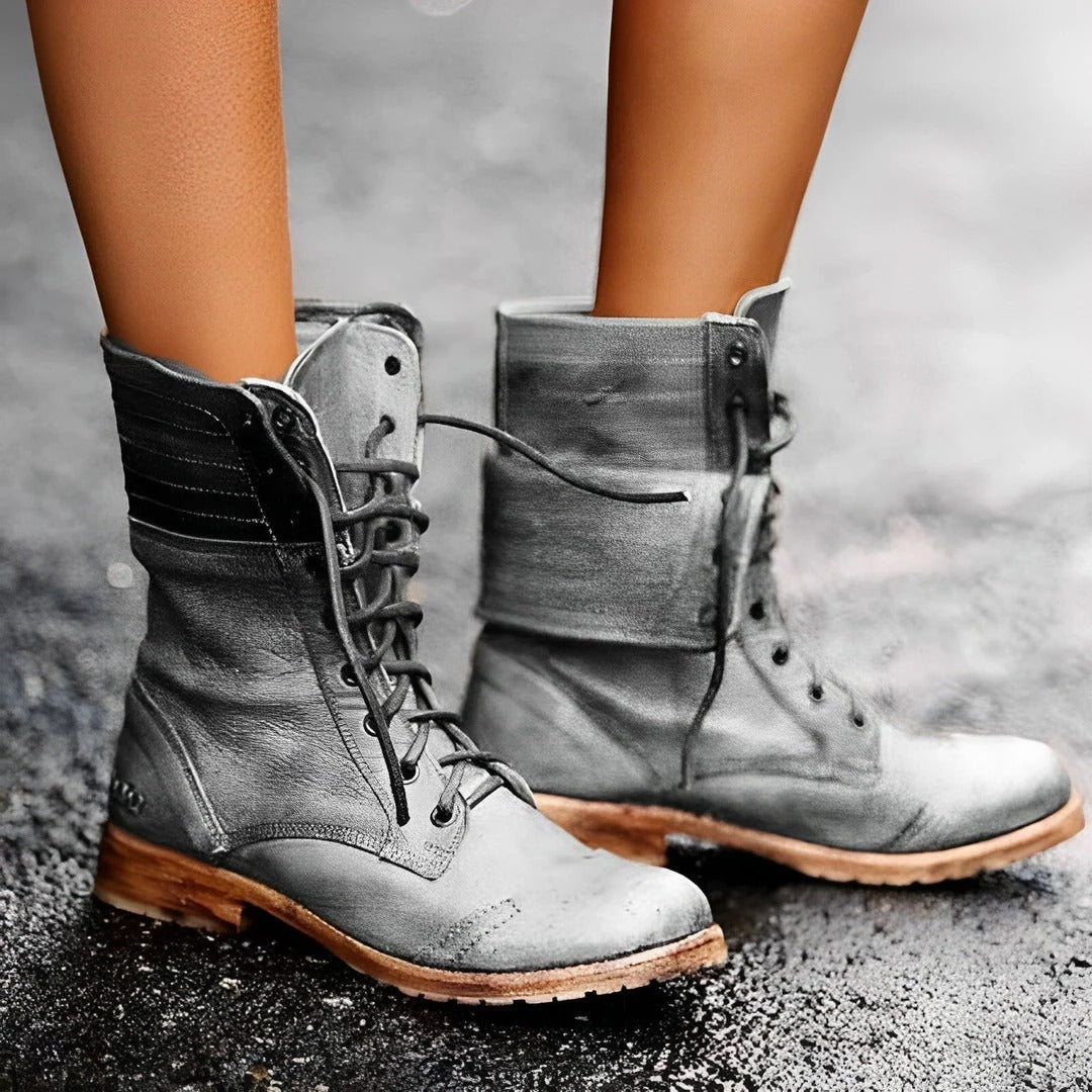 Black Ankle Boots for Women with Arch Support - Vintage Lace-Up Combat Style 1