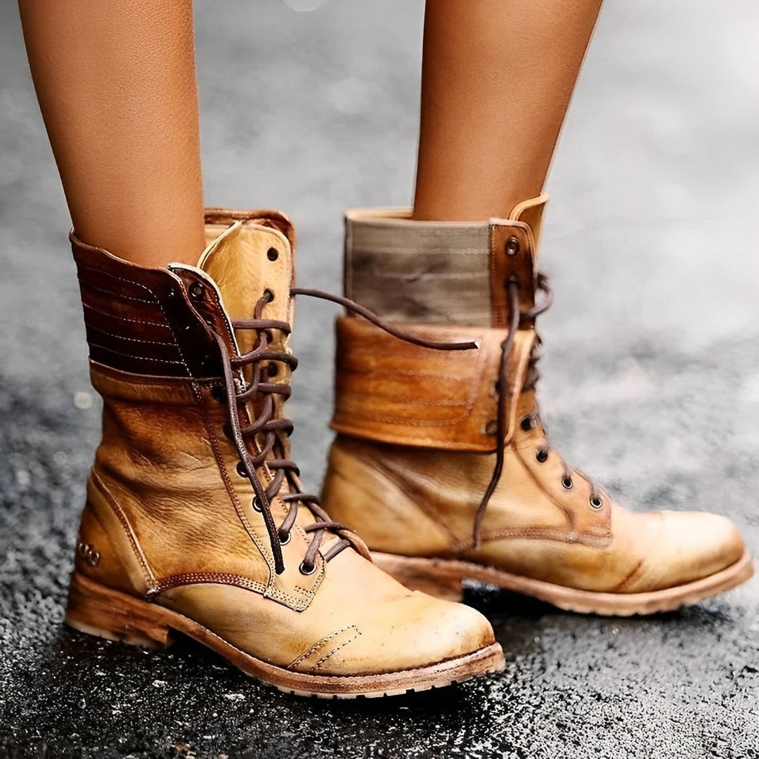Black Ankle Boots for Women with Arch Support - Vintage Lace-Up Combat Style 2