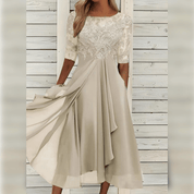 Elegant Evening Dress with Lace Details and 3/4 Sleeves | Semi Formal Gown for Women 7