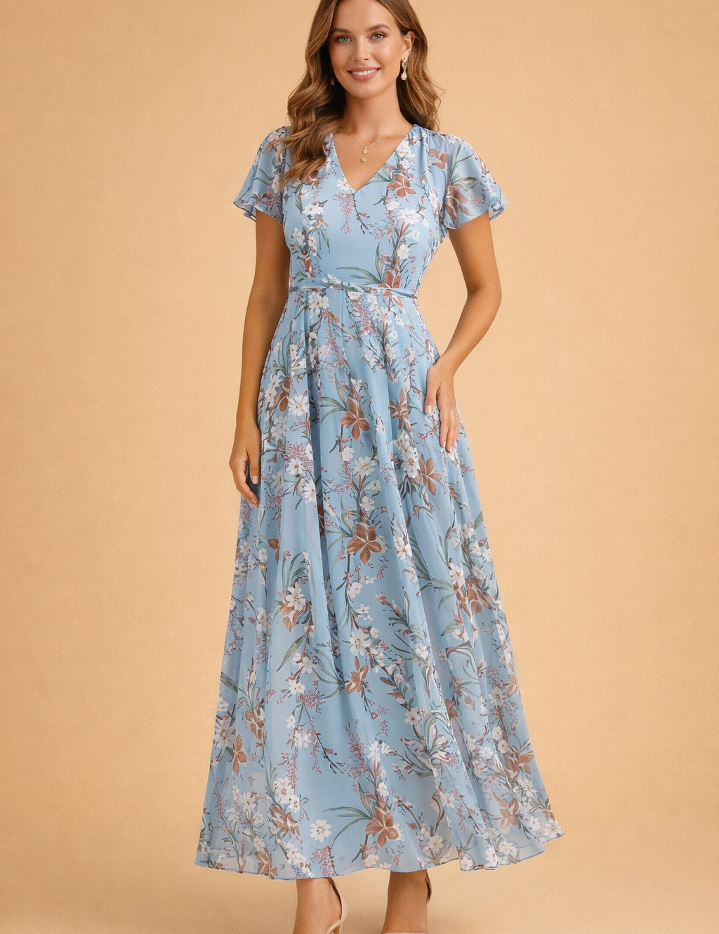 Elegant Floral Midi Dress for Women Slim Fit Summer Dress 1