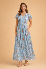 Elegant Floral Midi Dress for Women Slim Fit Summer Dress 1