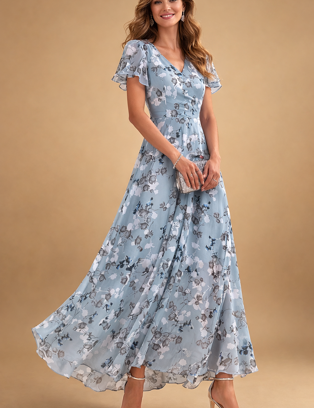 Elegant Floral Midi Dress for Women Slim Fit Summer Dress 2