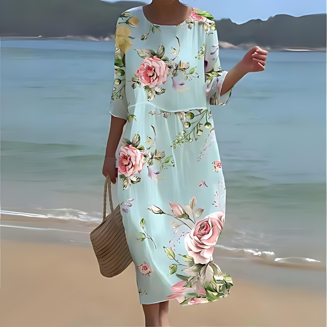Elegant Floral Print Summer Dress for Women with Flattering Silhouette 0