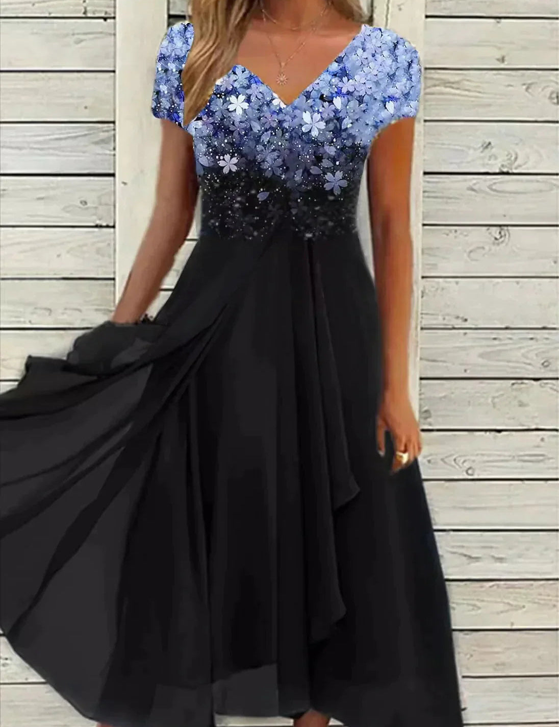 Elegant Midi Cocktail Dress with Floral Top for Women’s Summer Evenings 0