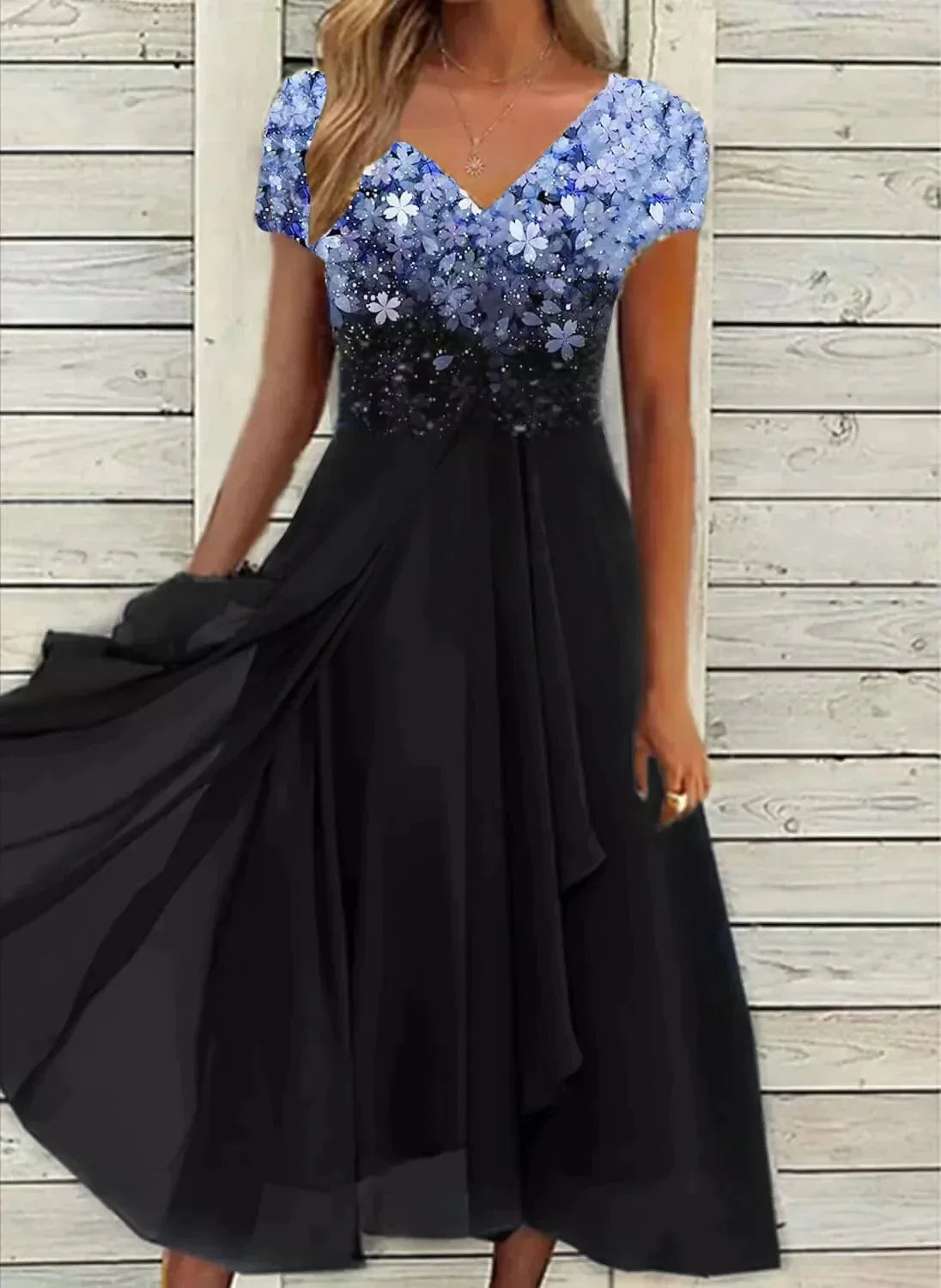 Elegant Midi Cocktail Dress with Floral Top for Women’s Summer Evenings 0