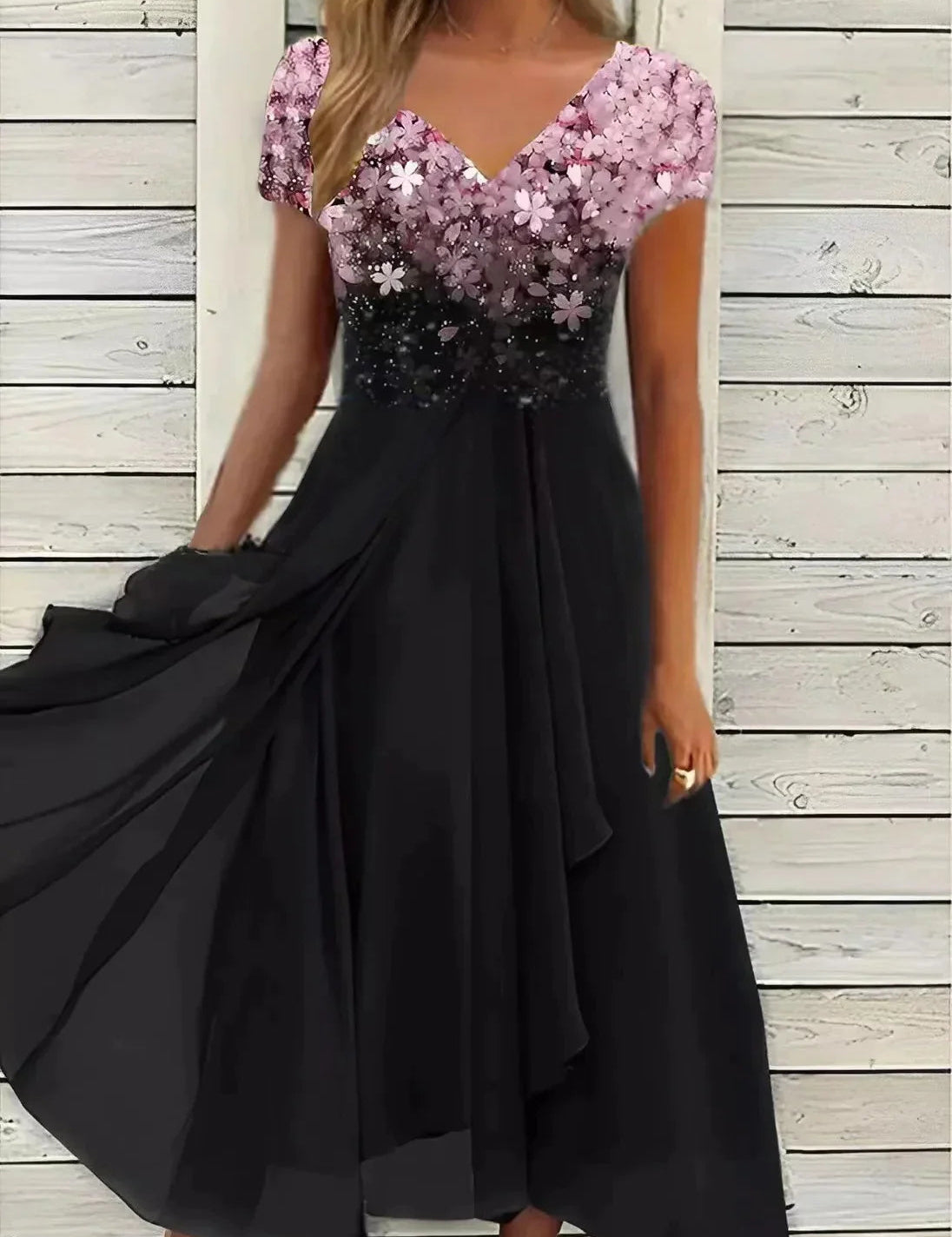 Elegant Midi Cocktail Dress with Floral Top for Women’s Summer Evenings 1
