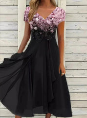 Elegant Midi Cocktail Dress with Floral Top for Women’s Summer Evenings 1