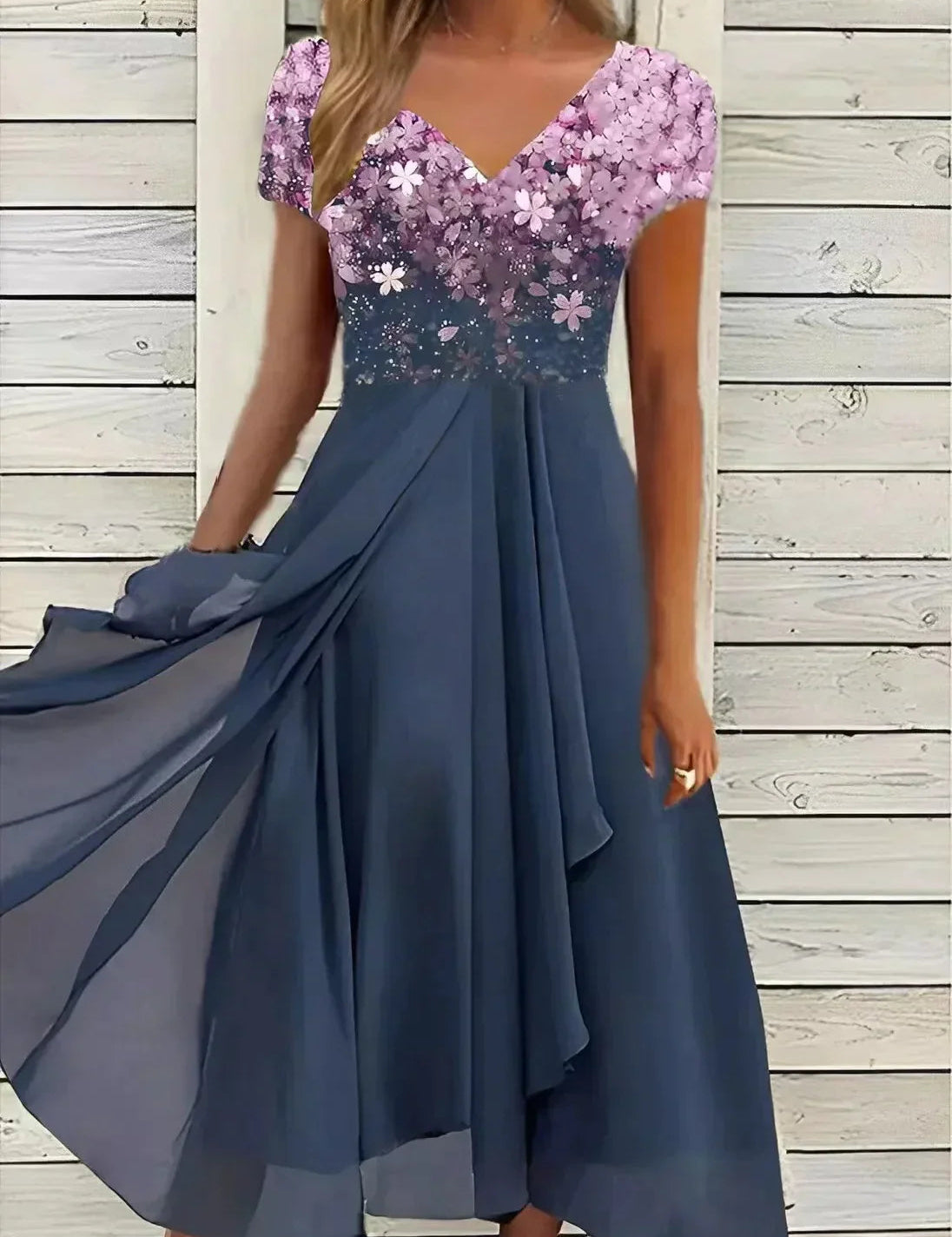 Elegant Midi Cocktail Dress with Floral Top for Women’s Summer Evenings 3