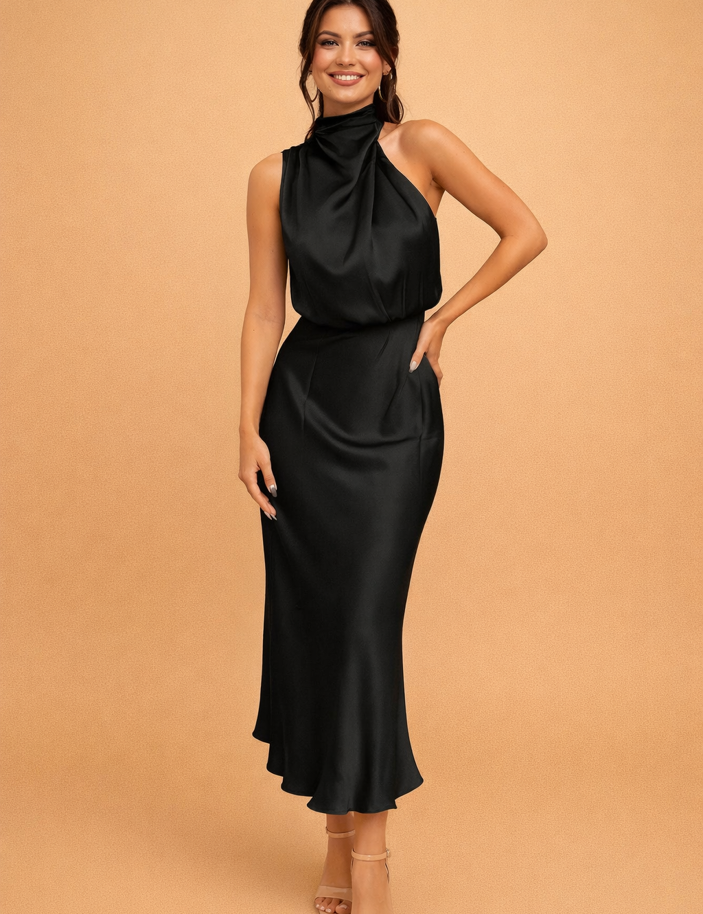 Elegant Women's Midi Dress One-Shoulder Evening Gown for Special Occasions 0