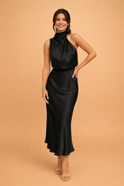 Elegant Women's Midi Dress One-Shoulder Evening Gown for Special Occasions 0