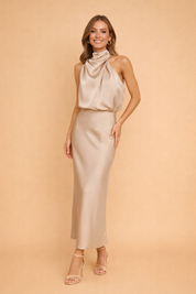 Elegant Women's Midi Dress One-Shoulder Evening Gown for Special Occasions 1