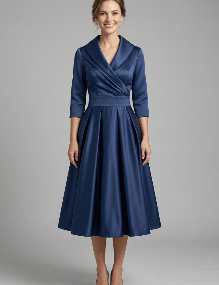 Elegant Women's Midi Dress with Wrap Neckline & Pleated Skirt for Formal & Casual Occasions 0