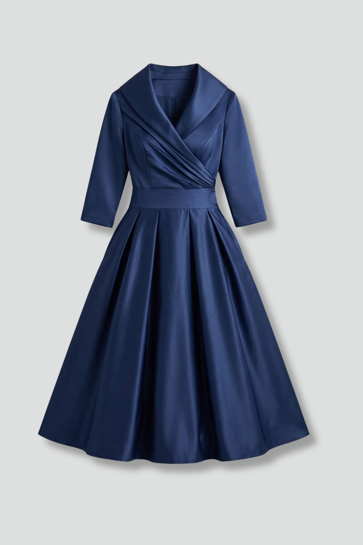 Elegant Women's Midi Dress with Wrap Neckline & Pleated Skirt for Formal & Casual Occasions 1