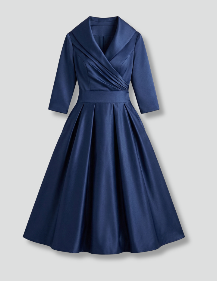 Elegant Women's Midi Dress with Wrap Neckline & Pleated Skirt for Formal & Casual Occasions 1