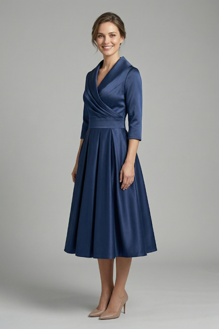 Elegant Women's Midi Dress with Wrap Neckline & Pleated Skirt for Formal & Casual Occasions 2