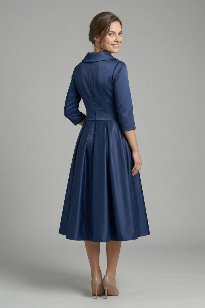 Elegant Women's Midi Dress with Wrap Neckline & Pleated Skirt for Formal & Casual Occasions 3