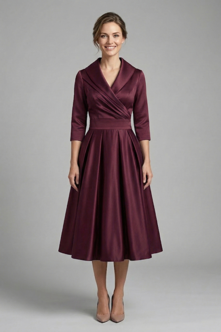 Elegant Women's Midi Dress with Wrap Neckline & Pleated Skirt for Formal & Casual Occasions 5