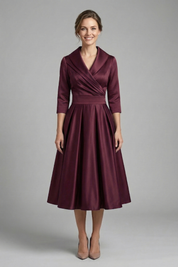 Elegant Women's Midi Dress with Wrap Neckline & Pleated Skirt for Formal & Casual Occasions 5