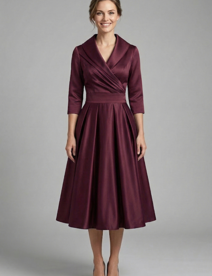 Elegant Women's Midi Dress with Wrap Neckline & Pleated Skirt for Formal & Casual Occasions 5