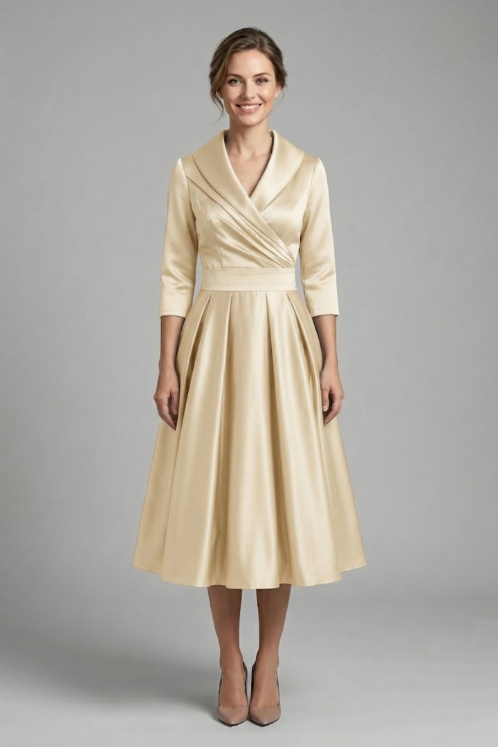Elegant Women's Midi Dress with Wrap Neckline & Pleated Skirt for Formal & Casual Occasions 6