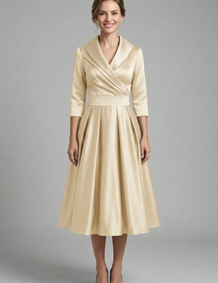 Elegant Women's Midi Dress with Wrap Neckline & Pleated Skirt for Formal & Casual Occasions 6