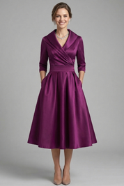 Elegant Women's Midi Dress with Wrap Neckline & Pleated Skirt for Formal & Casual Occasions 7