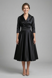 Elegant Women's Midi Dress with Wrap Neckline & Pleated Skirt for Formal & Casual Occasions 8