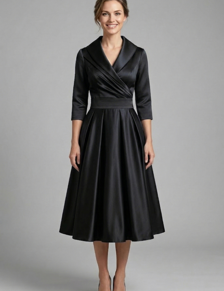 Elegant Women's Midi Dress with Wrap Neckline & Pleated Skirt for Formal & Casual Occasions 8