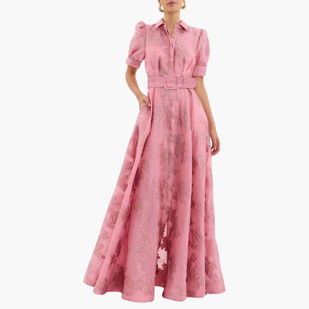 Elegant Women's Summer Dress with Floral Pattern and Puff Sleeves for Special Occasions 0