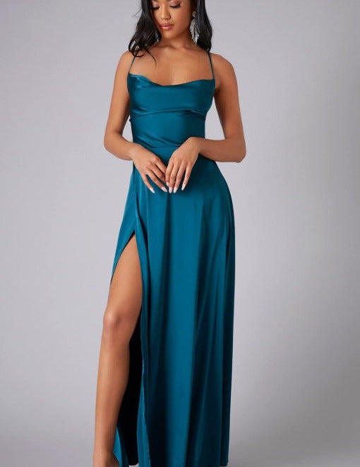 Elegant Women's Summer Maxi Dress with Leg Slit for Formal Weddings and Evening Wear 9