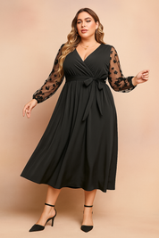 Elegant Women's Summer Wrap Dress with Sheer Sleeves for Formal and Casual Occasions 0