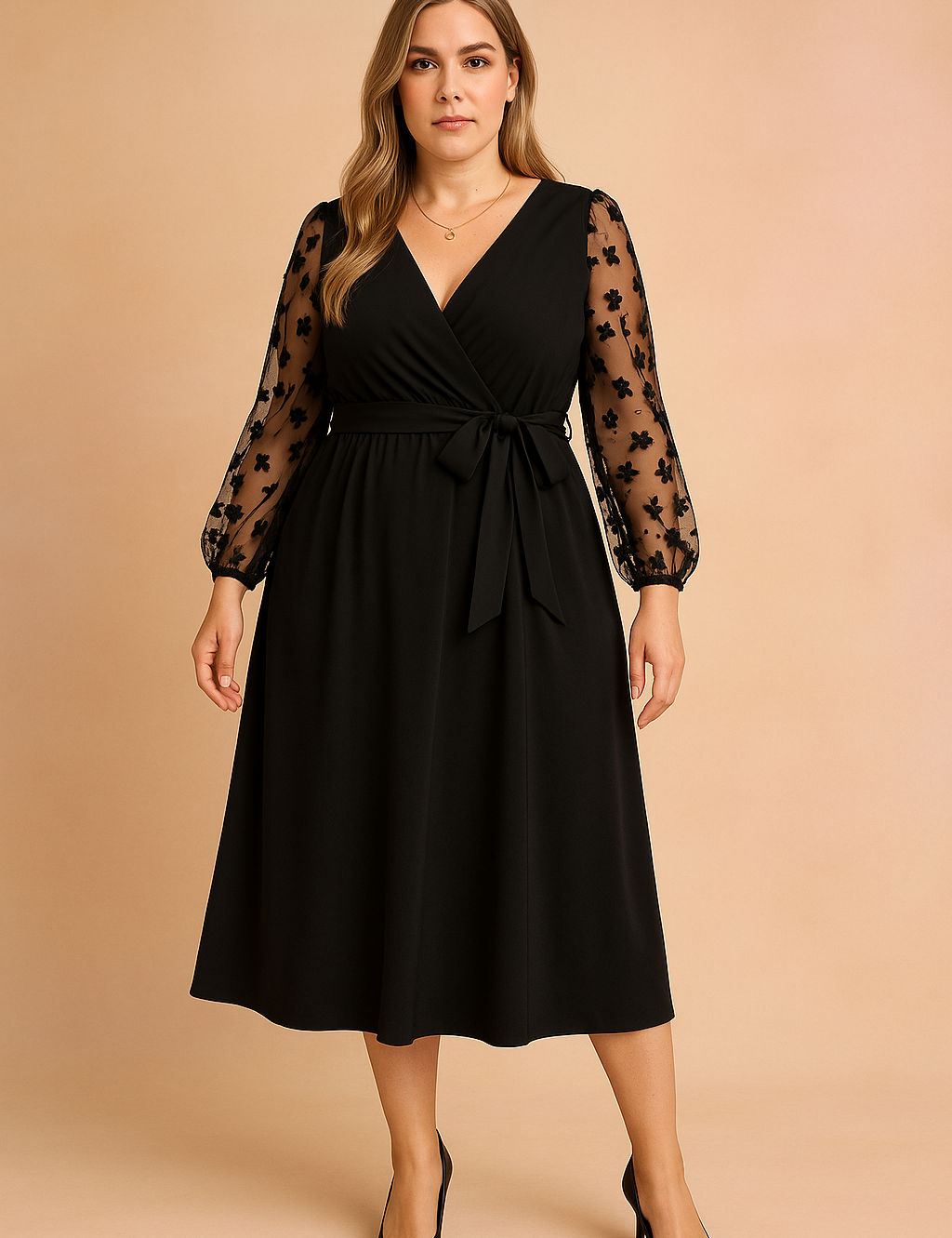 Elegant Women's Summer Wrap Dress with Sheer Sleeves for Formal and Casual Occasions 1