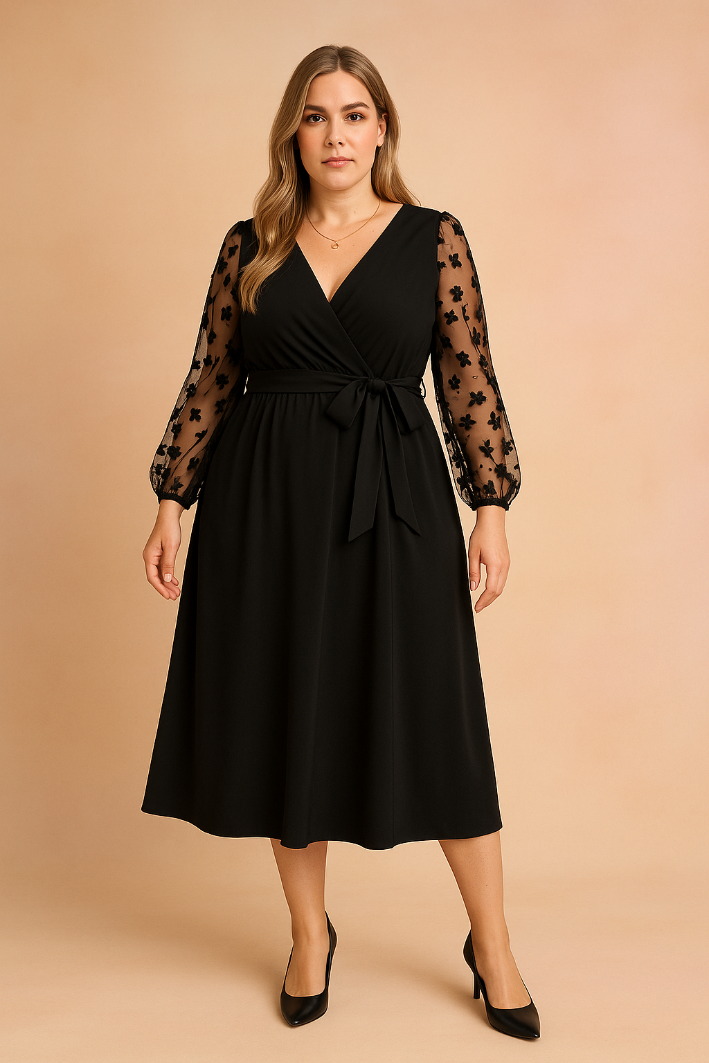 Elegant Women's Summer Wrap Dress with Sheer Sleeves for Formal and Casual Occasions 1
