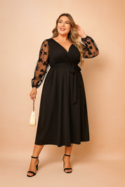 Elegant Women's Summer Wrap Dress with Sheer Sleeves for Formal and Casual Occasions 2