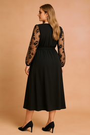 Elegant Women's Summer Wrap Dress with Sheer Sleeves for Formal and Casual Occasions 3