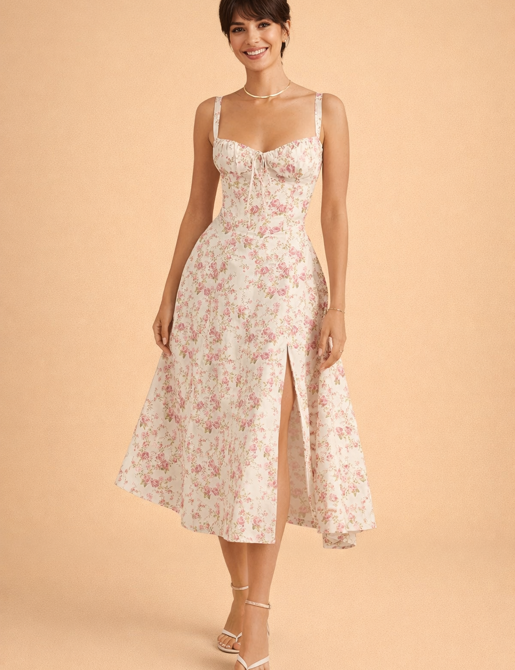 Elegant Women’s Waist-Defined Dress with Sweetheart Neckline and Side Slit 2
