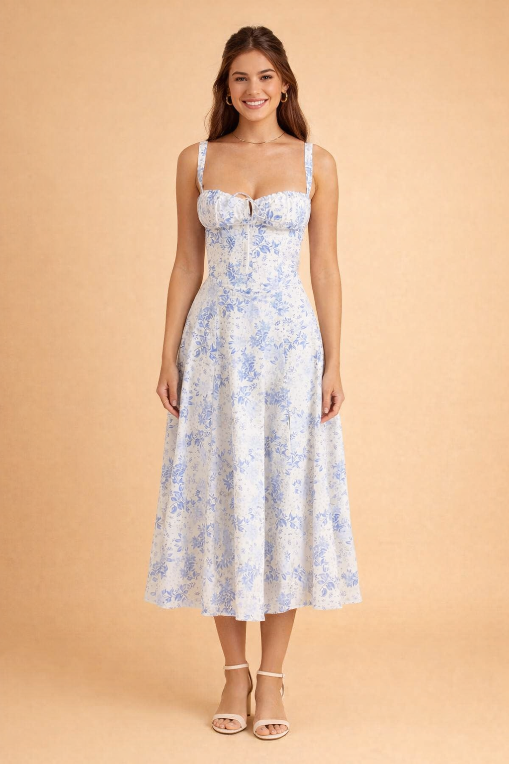 Elegant Women’s Waist-Defined Dress with Sweetheart Neckline and Side Slit 3