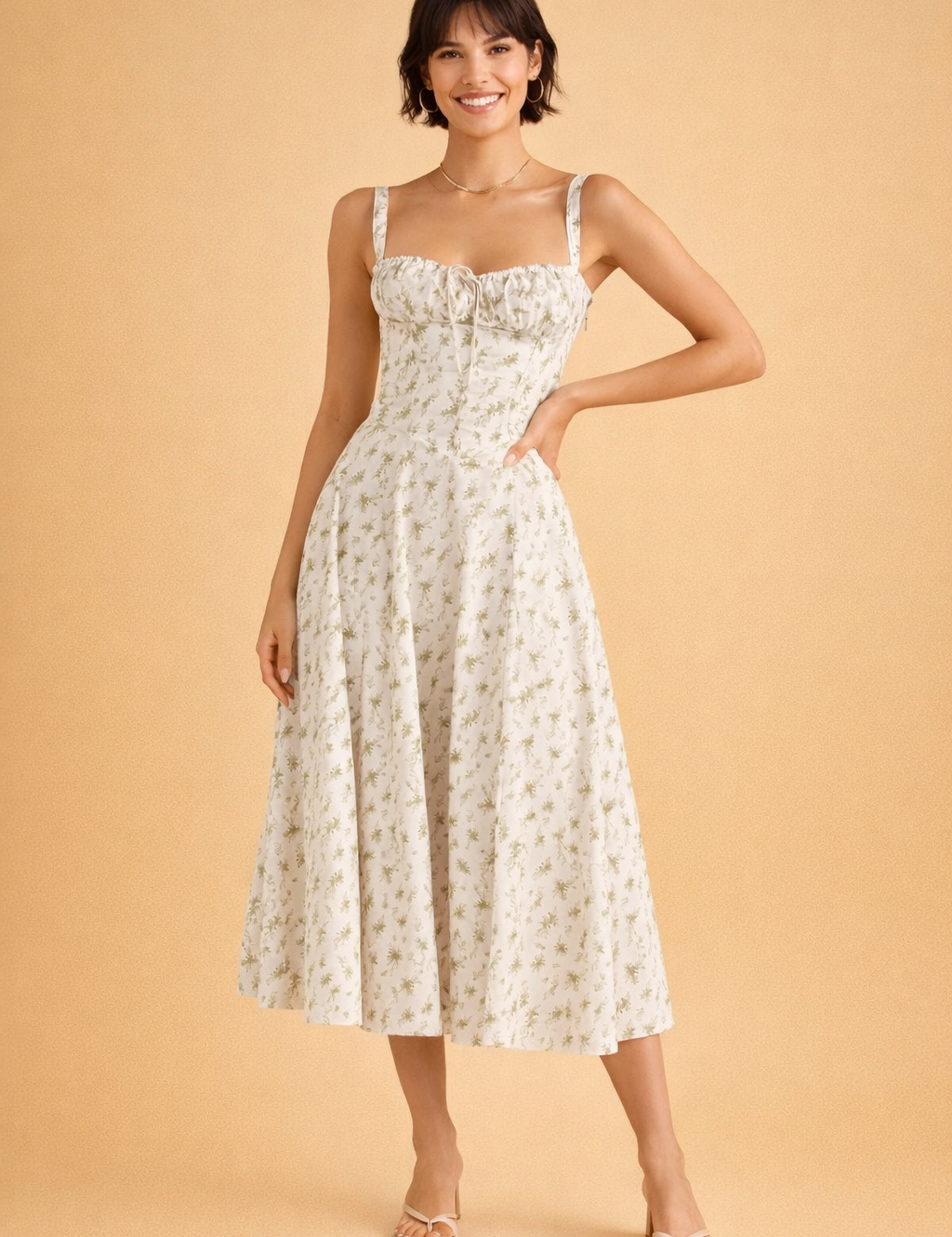 Elegant Women’s Waist-Defined Dress with Sweetheart Neckline and Side Slit 4