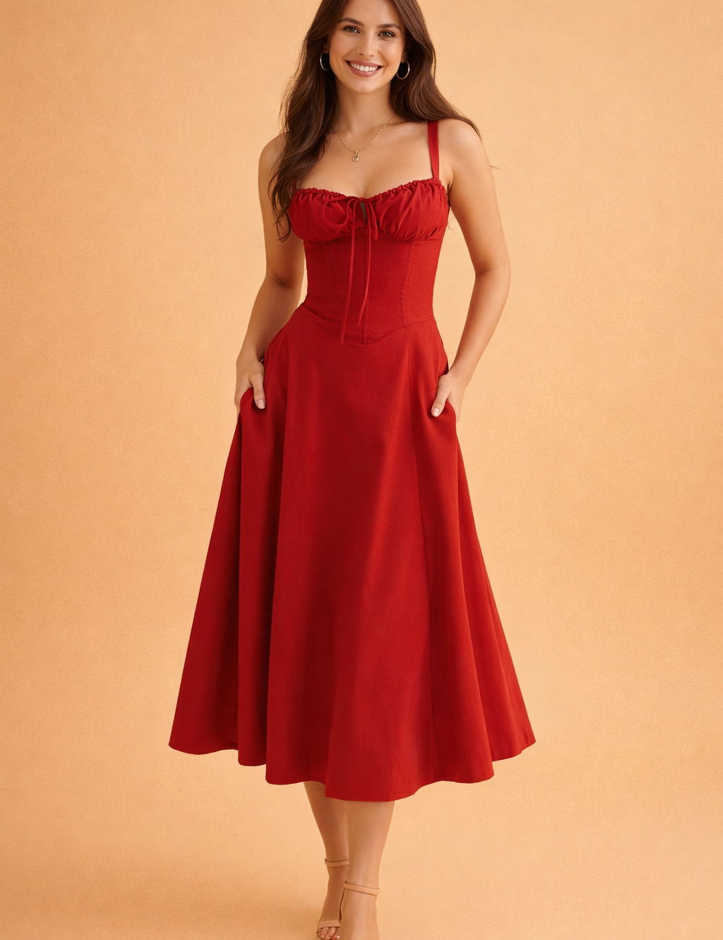 Elegant Women’s Waist-Defined Dress with Sweetheart Neckline and Side Slit 5