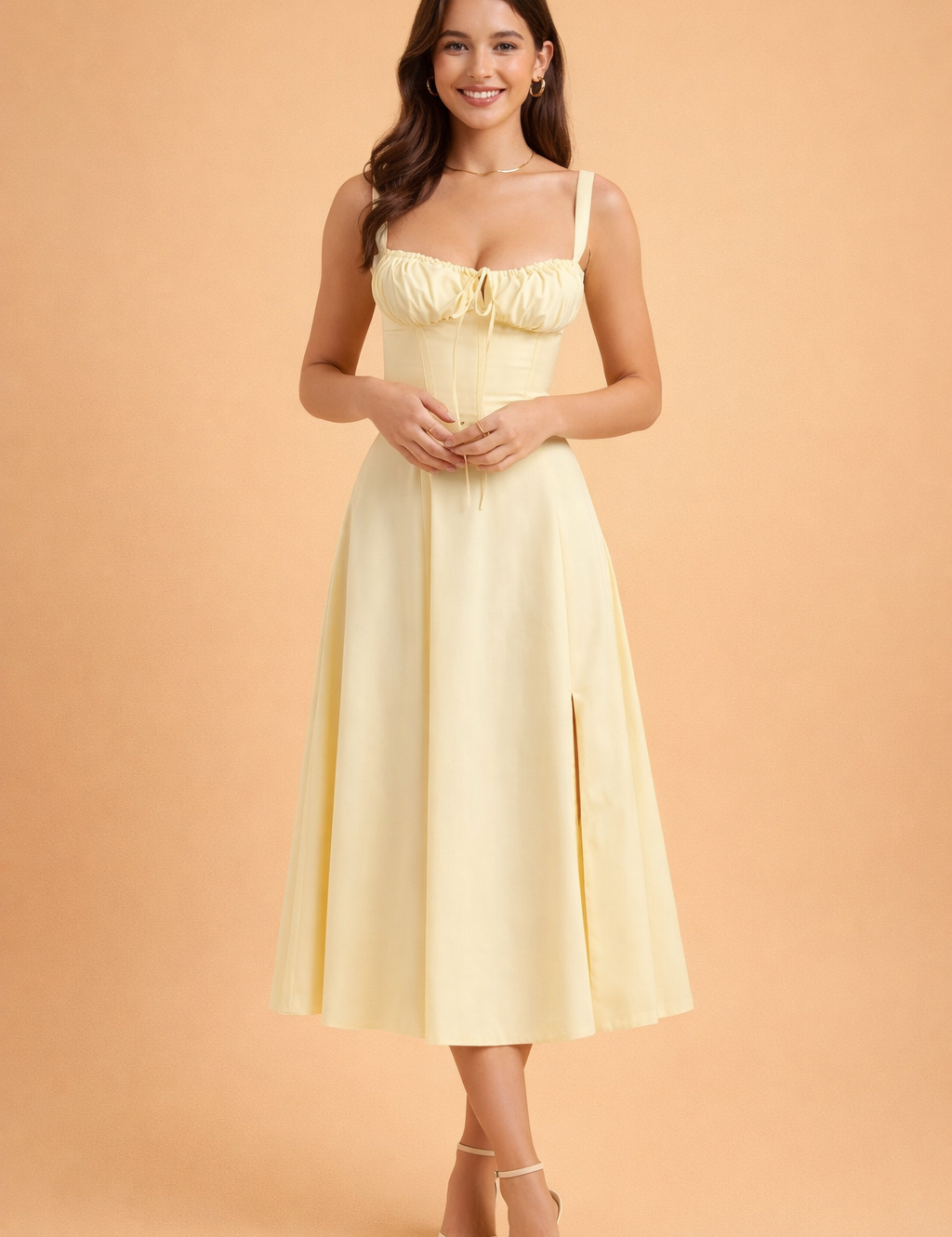 Elegant Women’s Waist-Defined Dress with Sweetheart Neckline and Side Slit 6