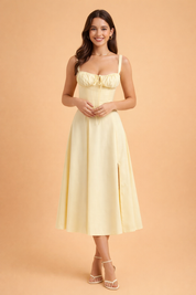 Elegant Women’s Waist-Defined Dress with Sweetheart Neckline and Side Slit 6