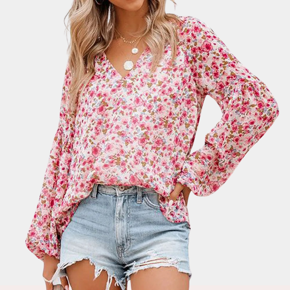 Long Sleeve Women's Blouse - Elegant Floral Print Casual Office Top 0