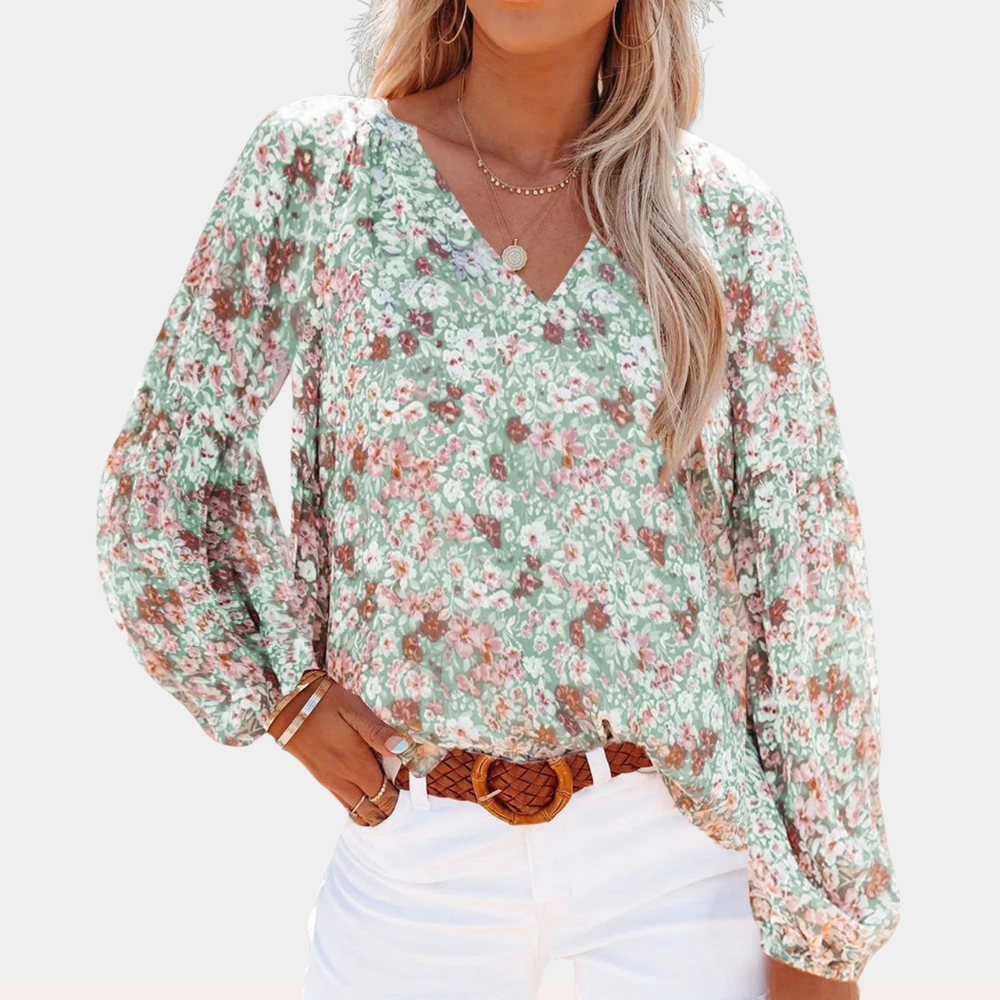 Long Sleeve Women's Blouse - Elegant Floral Print Casual Office Top 1