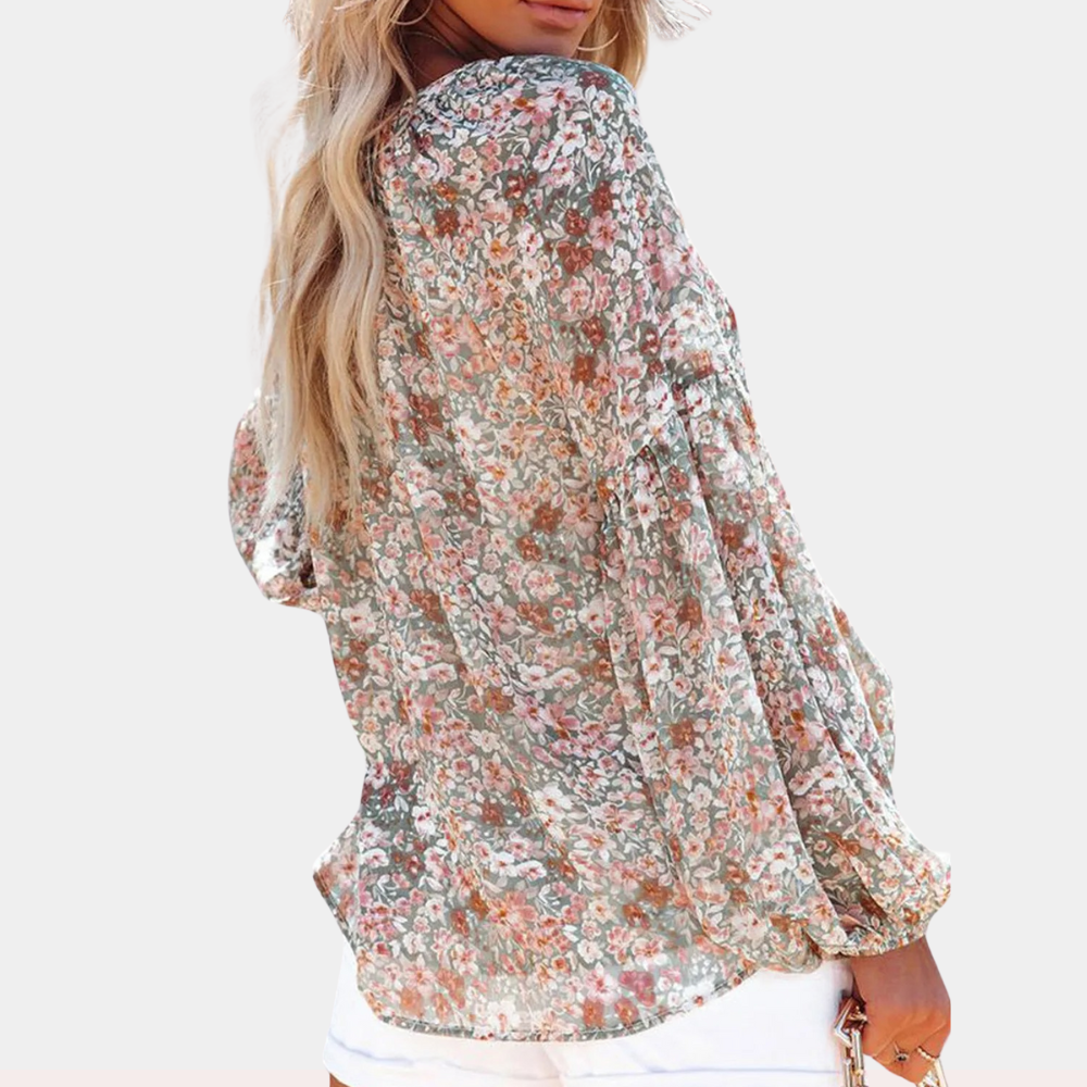 Long Sleeve Women's Blouse - Elegant Floral Print Casual Office Top 3
