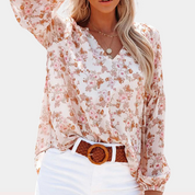 Long Sleeve Women's Blouse - Elegant Floral Print Casual Office Top 4