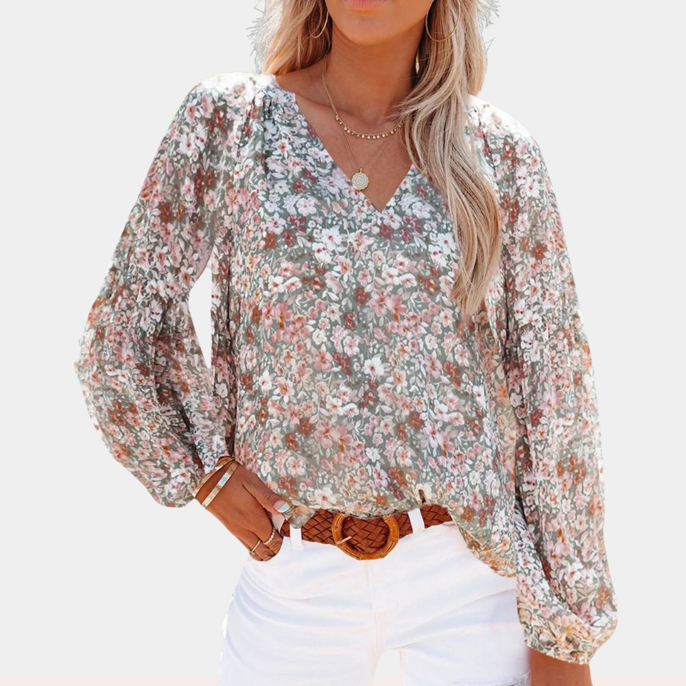 Long Sleeve Women's Blouse - Elegant Floral Print Casual Office Top 5