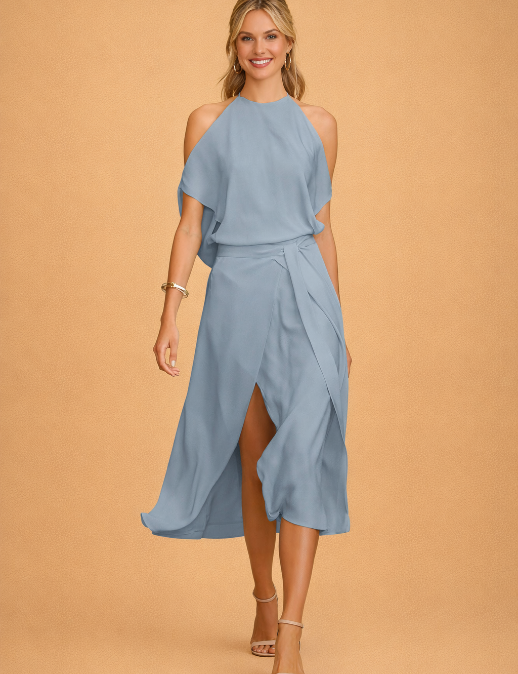 Off-the-Shoulder Midi Dress for Women Casual Elegant Summer Dress 0