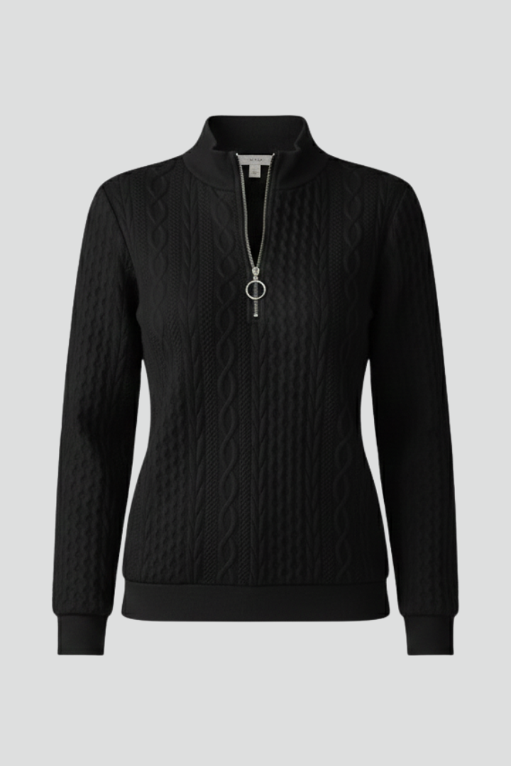 Stylish Women's Zip Neck Jumper with Cable Knit Texture 1