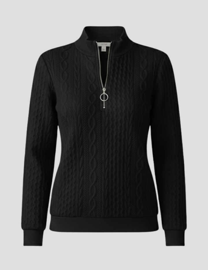 Stylish Women's Zip Neck Jumper with Cable Knit Texture 1